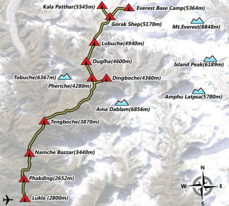 Трек к базовому лагерю эвереста карта